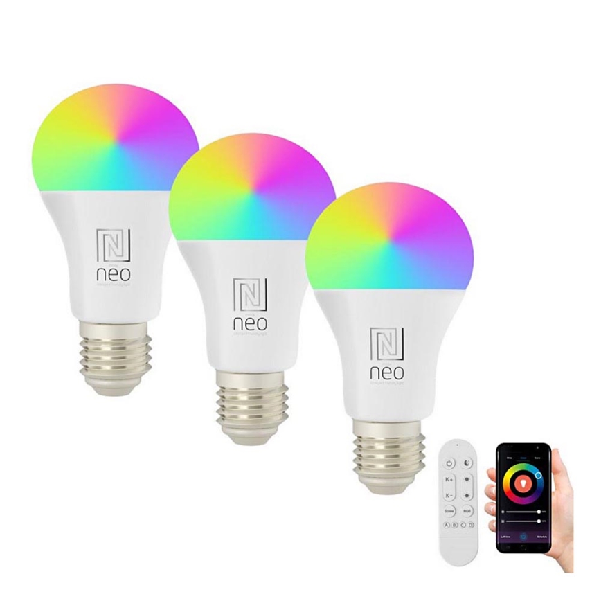 Immax NEO 07733CDO - KIT 3x LED RGB+CCT Ljusreglerad glödlampa E27/11W/230V Wi-Fi Tuya + fjärrkontroll