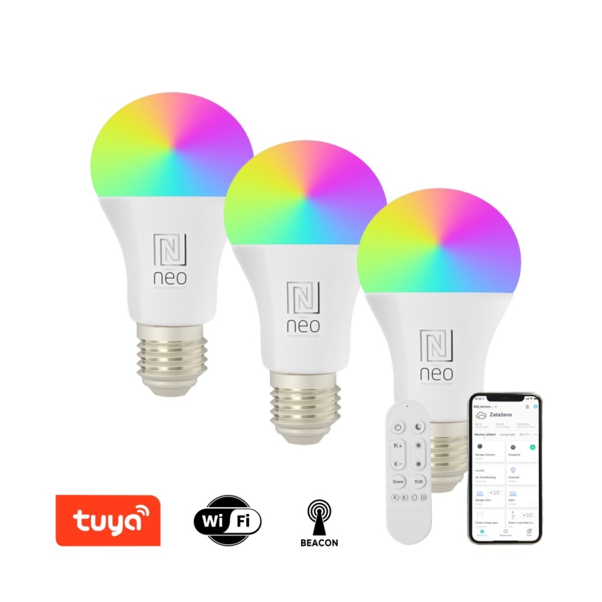 Immax NEO 07733CDO - KIT 3x LED RGB+CCT Ljusreglerad glödlampa E27/11W/230V Wi-Fi Tuya + fjärrkontroll