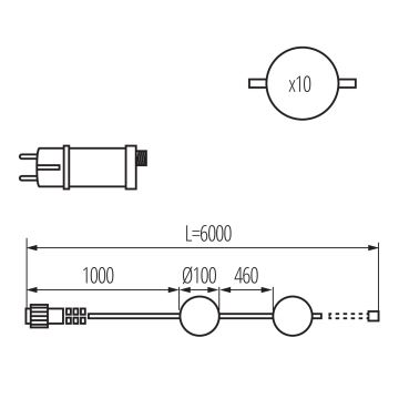 LED dekorativ utomhusslinga KRANS STONO 10xLED/10W/230V 6m IP67