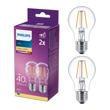 KIT 2x LED glödlampa VINTAGE Philips A60 E27/4,3W/230V 2700K