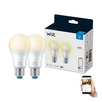 KIT 2x LED Ljusreglerad glödlampa A60 E27/8W/230V 2700K CRI 90 Wi-Fi - WiZ