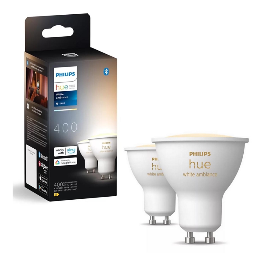 KIT 2x LED Ljusreglerad glödlampa Philips Hue WHITE AMBIANCE GU10/4,2W/230V 2200-6500K