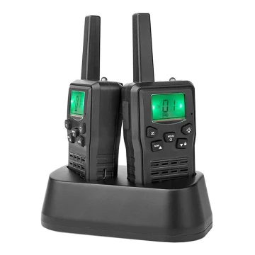 KIT 2x Uppladdningsbar walkie-talkie med LED belysning 1300 mAh räckvidd 10 km