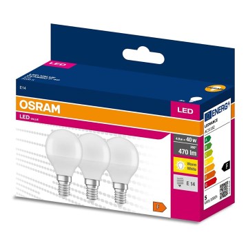 KIT 3x LED glödlampa P45 E14/4,9W/230V 3000K - Osram