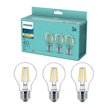 KIT 3x LED Glödlampa VINTAGE Philips E27/4,3W/230V 2700K