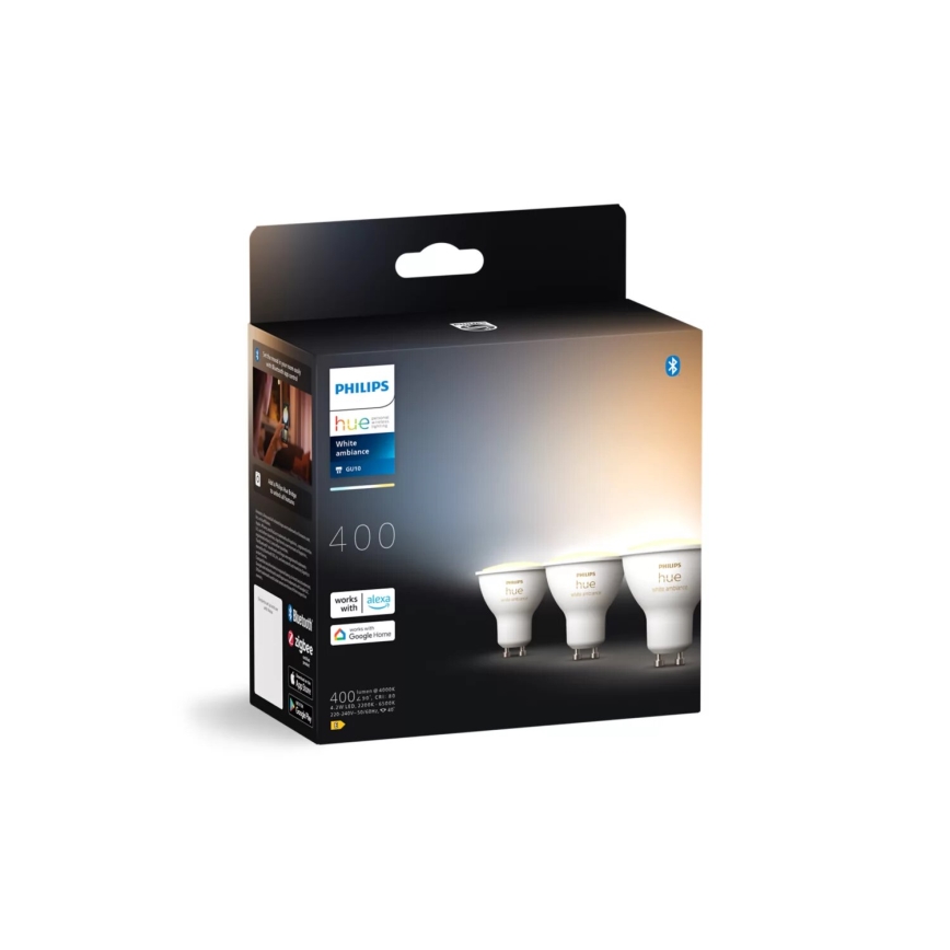 KIT 3x LED Ljusreglerad glödlampa Philips Hue WHITE AMBIANCE GU10/4,2W/230V 2200-6500K