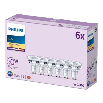 KIT 6x LED glödlampa Philips GU10/4,6W/230V 2700K