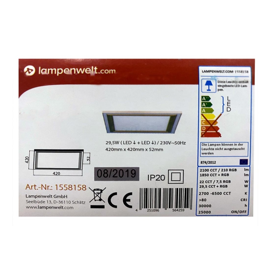 Lampenwelt - LED RGBW Dimbar taklampa LYNN LED/29,5W/230V 2700-6500K + fjärrkontroll