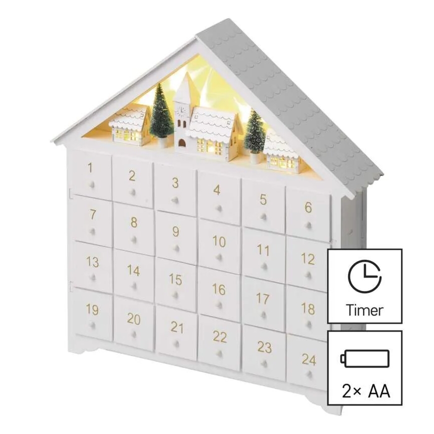 LED adventskalender 8xLED/2xAA vit