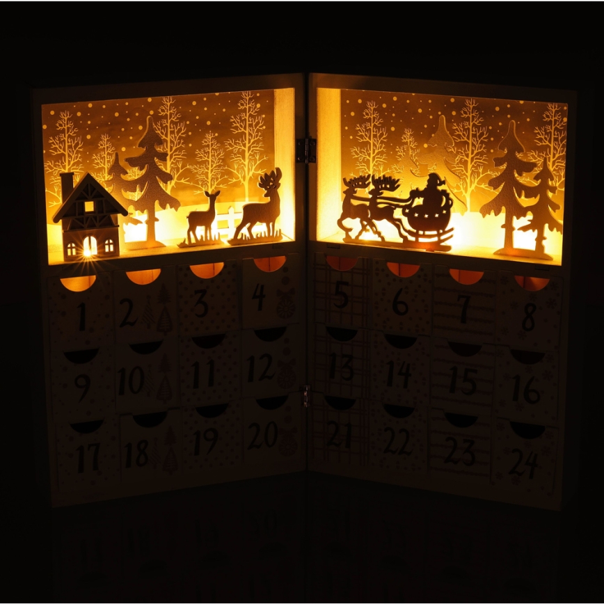 LED adventskalender LED/2xAAA varm vit