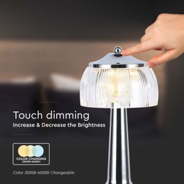 LED Dimbar uppladdningsbar touch bordslampa LED/1W/5V 3000-6000K 1800 mAh krom