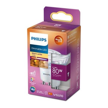 LED Dimbar glödlampa Philips Warm Glow GU10/6,2W/230V 2200-2700K CRI 90