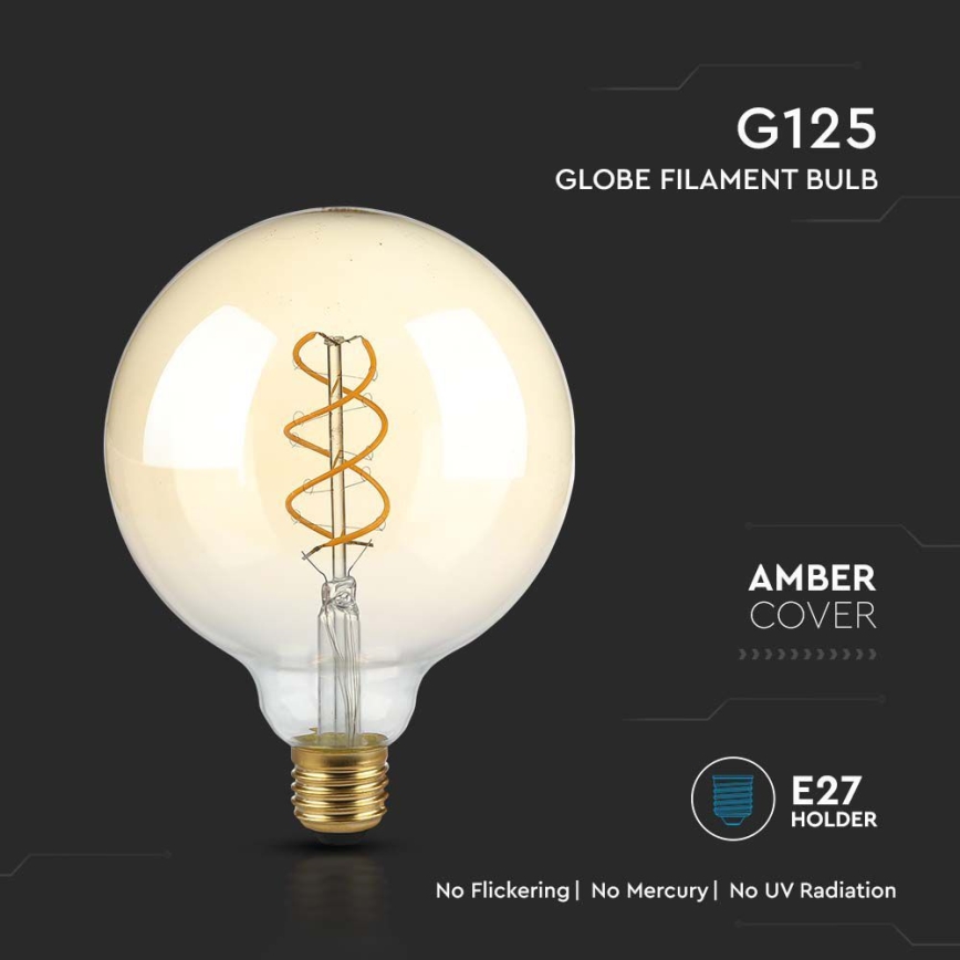 LED glödlampa FILAMENT G125 E27/4,8W/230V 1800K