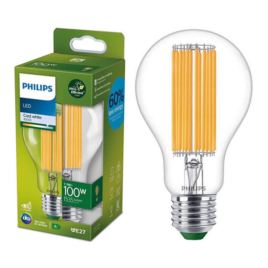 LED glödlampa FILAMENT Philips A60 E27/7,3W/230V 4000K