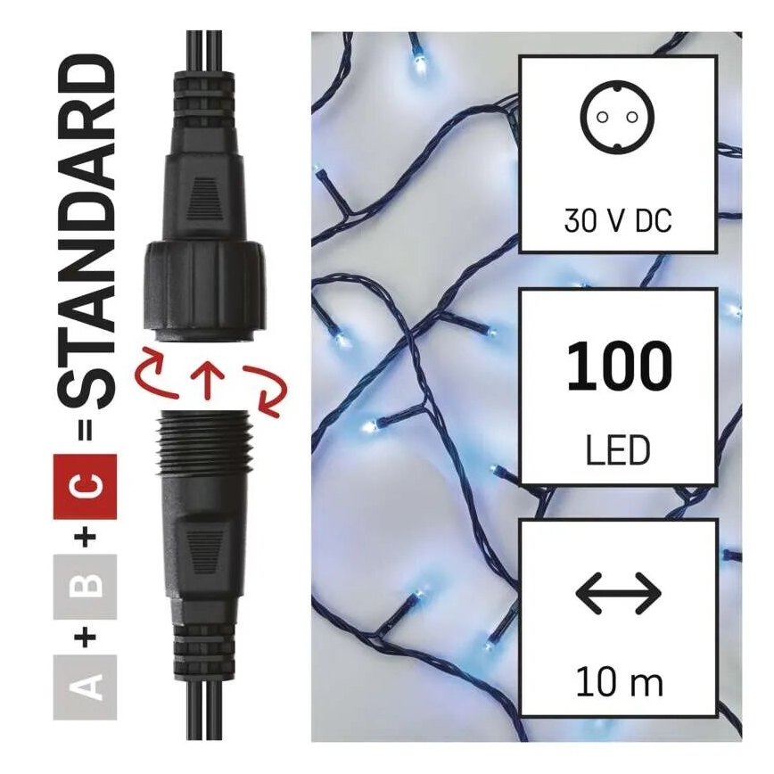 LED julkedja för utomhusbruk 100xLED/10m IP44 blå