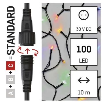 LED julkedja för utomhusbruk 100xLED/10m IP44 Flerfärgad