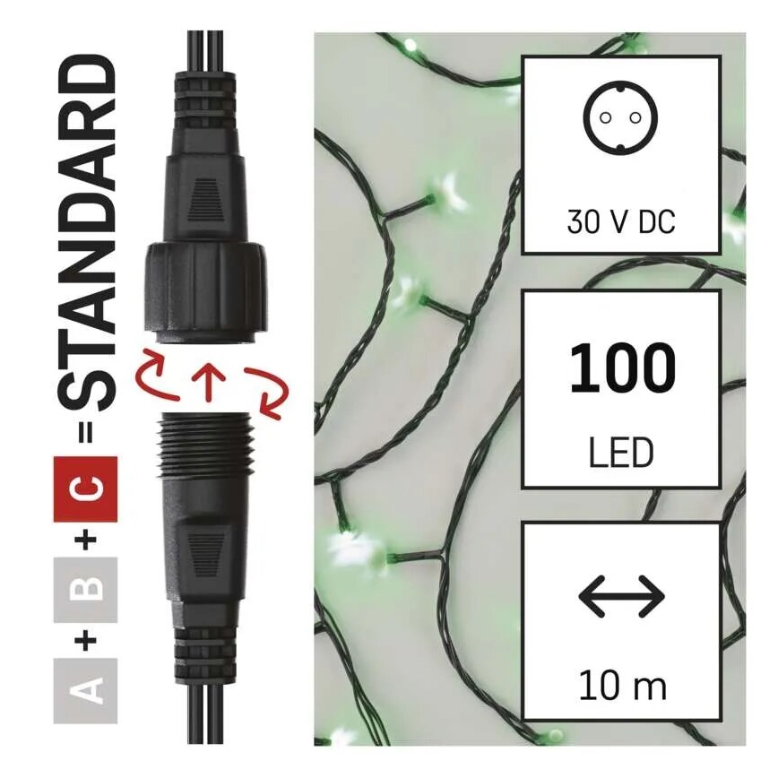 LED julkedja för utomhusbruk 100xLED/10m IP44 grön