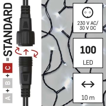 LED julkedja för utomhusbruk 100xLED/10m IP44 kall vit