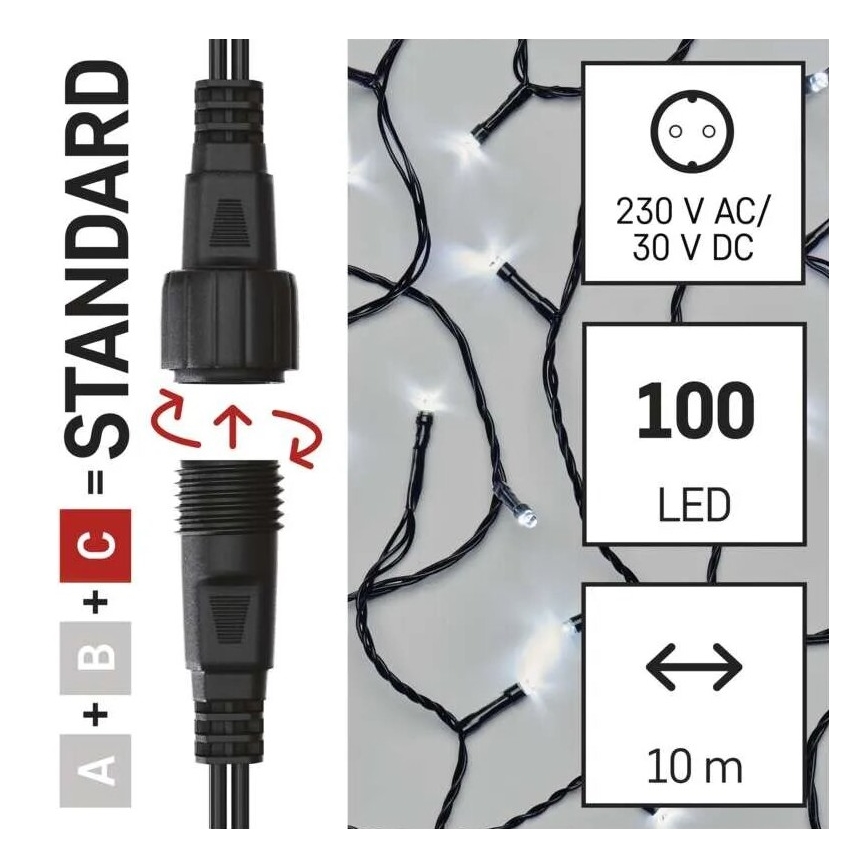 LED julkedja för utomhusbruk 100xLED/10m IP44 kall vit