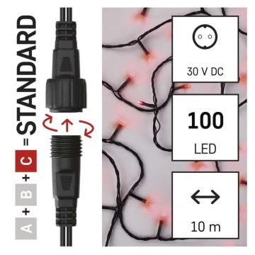 LED julkedja för utomhusbruk 100xLED/10m IP44 röd