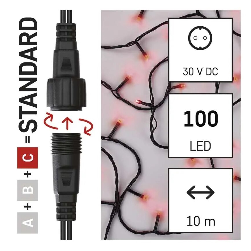 LED julkedja för utomhusbruk 100xLED/10m IP44 röd