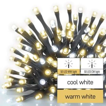 LED julkedja för utomhusbruk 100xLED/10m IP44 varm/kall vit