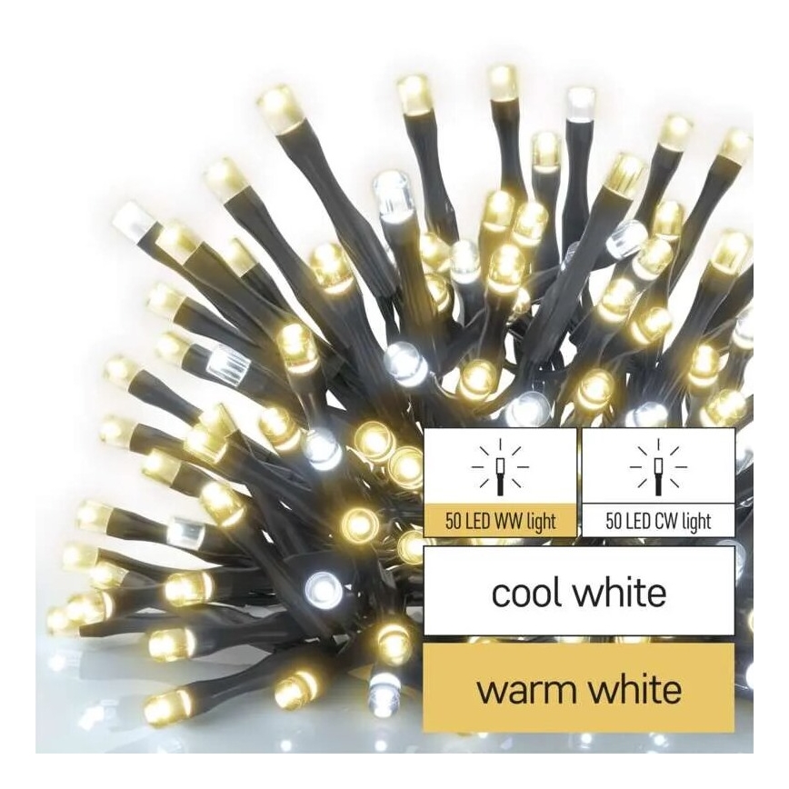 LED julkedja för utomhusbruk 100xLED/10m IP44 varm/kall vit