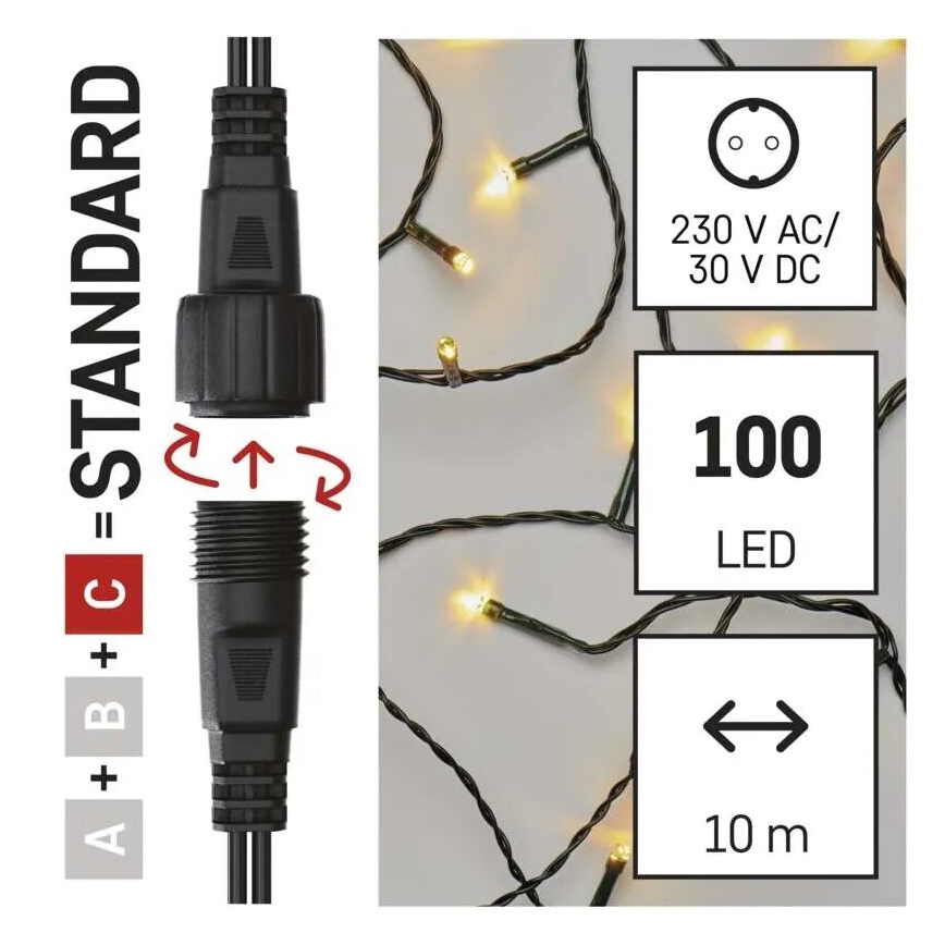 LED julkedja för utomhusbruk 100xLED/10m IP44 varm vit