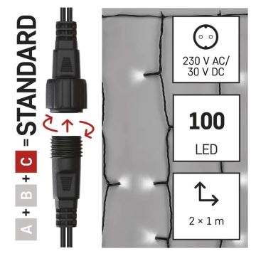 LED julkedja för utomhusbruk 100xLED/1x2m IP44 kall vit