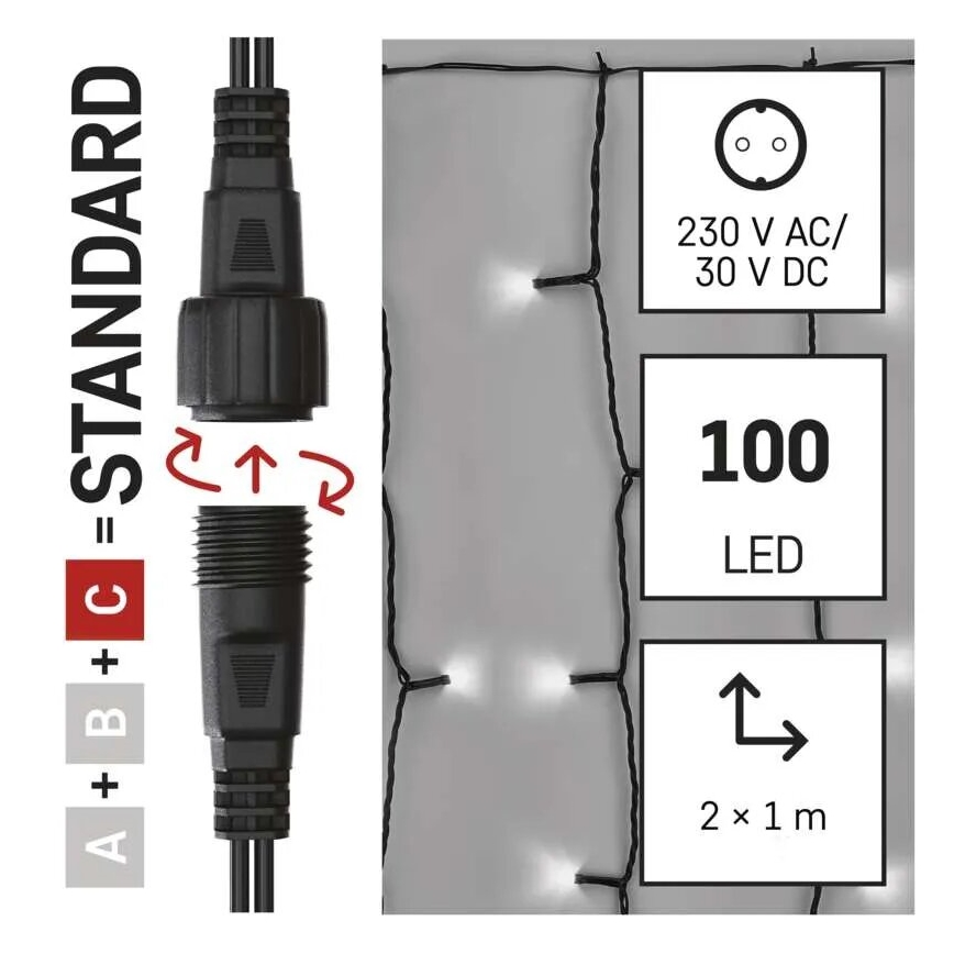 LED julkedja för utomhusbruk 100xLED/1x2m IP44 kall vit