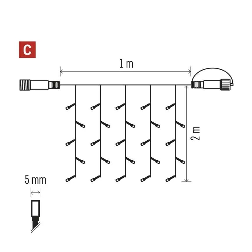 LED julkedja för utomhusbruk 100xLED/1x2m IP44 kall vit