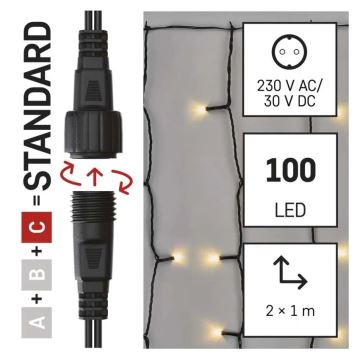 LED julkedja för utomhusbruk 100xLED/1x2m IP44 varm vit