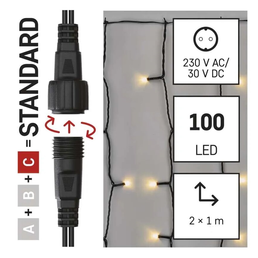 LED julkedja för utomhusbruk 100xLED/1x2m IP44 varm vit