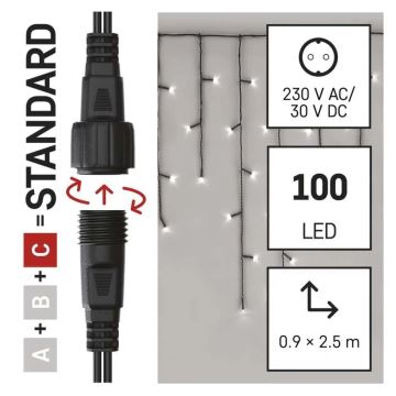 LED julkedja för utomhusbruk 100xLED/2,5x0,9m IP44 kall vit