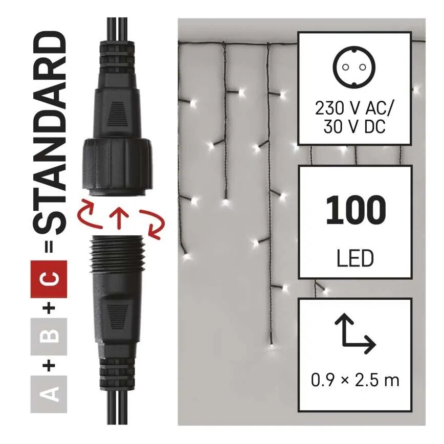 LED julkedja för utomhusbruk 100xLED/2,5x0,9m IP44 kall vit