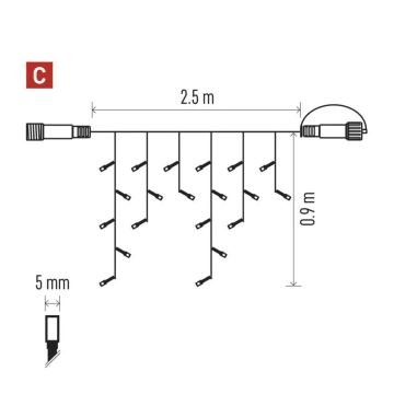 LED julkedja för utomhusbruk 100xLED/2,5x0,9m IP44 kall vit