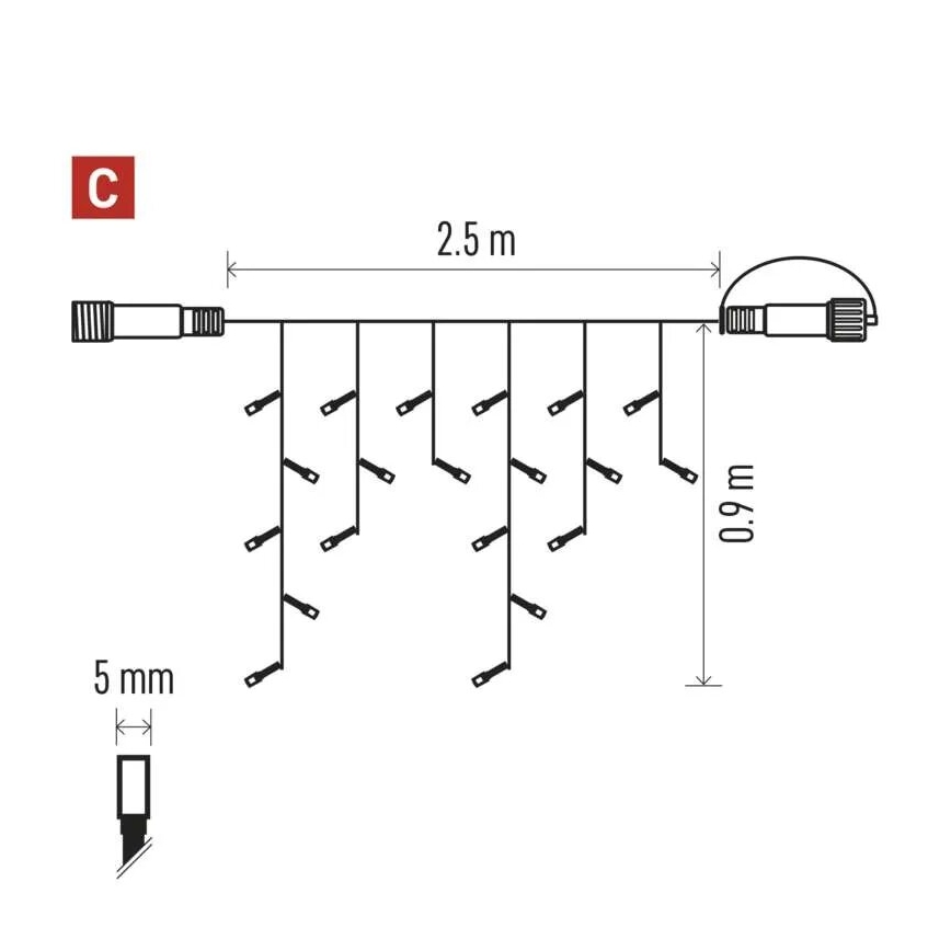 LED julkedja för utomhusbruk 100xLED/2,5x0,9m IP44 kall vit