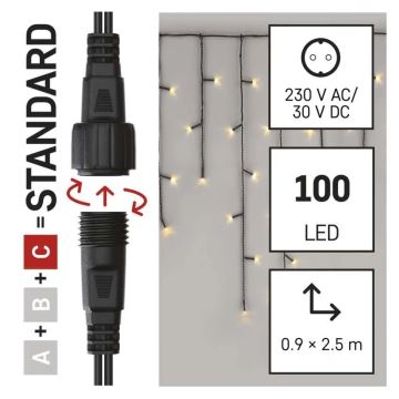 LED julkedja för utomhusbruk 100xLED/2,5x0,9m IP44 varm vit