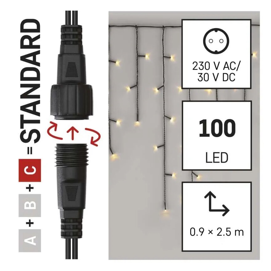 LED julkedja för utomhusbruk 100xLED/2,5x0,9m IP44 varm vit