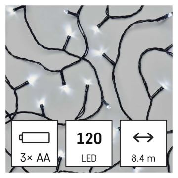 LED julkedja för utomhusbruk 120xLED/3xAA 8,9m IP44 kall vit