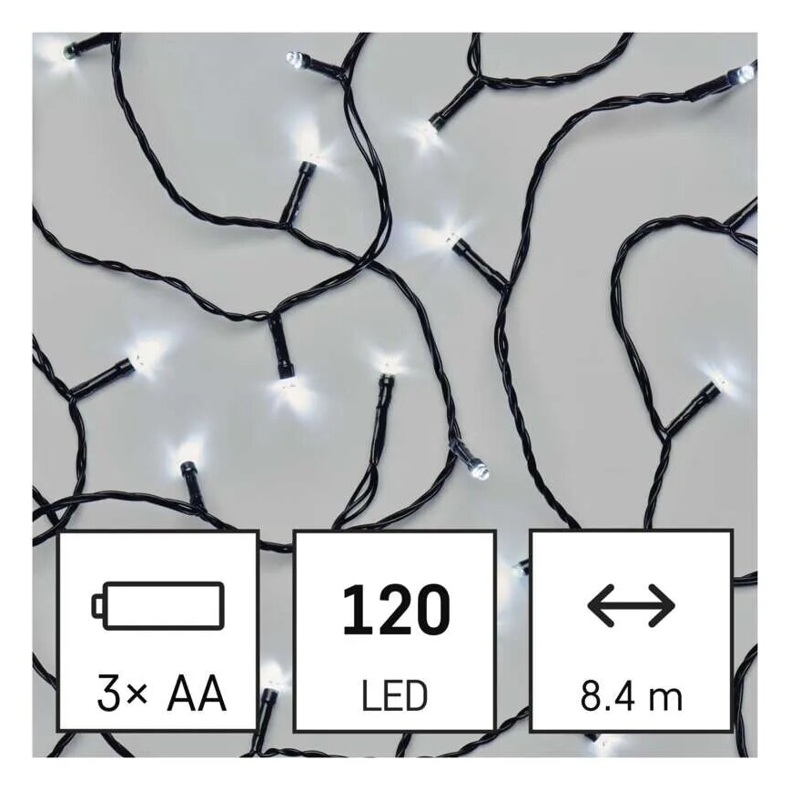 LED julkedja för utomhusbruk 120xLED/3xAA 8,9m IP44 kall vit