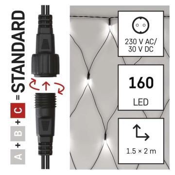 LED julkedja för utomhusbruk 160xLED/2x1,5m IP44 kall vit