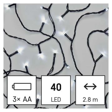 LED julkedja för utomhusbruk 40xLED/3xAA 3,3m IP44 kall vit