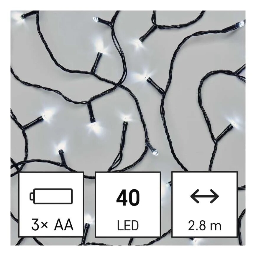 LED julkedja för utomhusbruk 40xLED/3xAA 3,3m IP44 kall vit