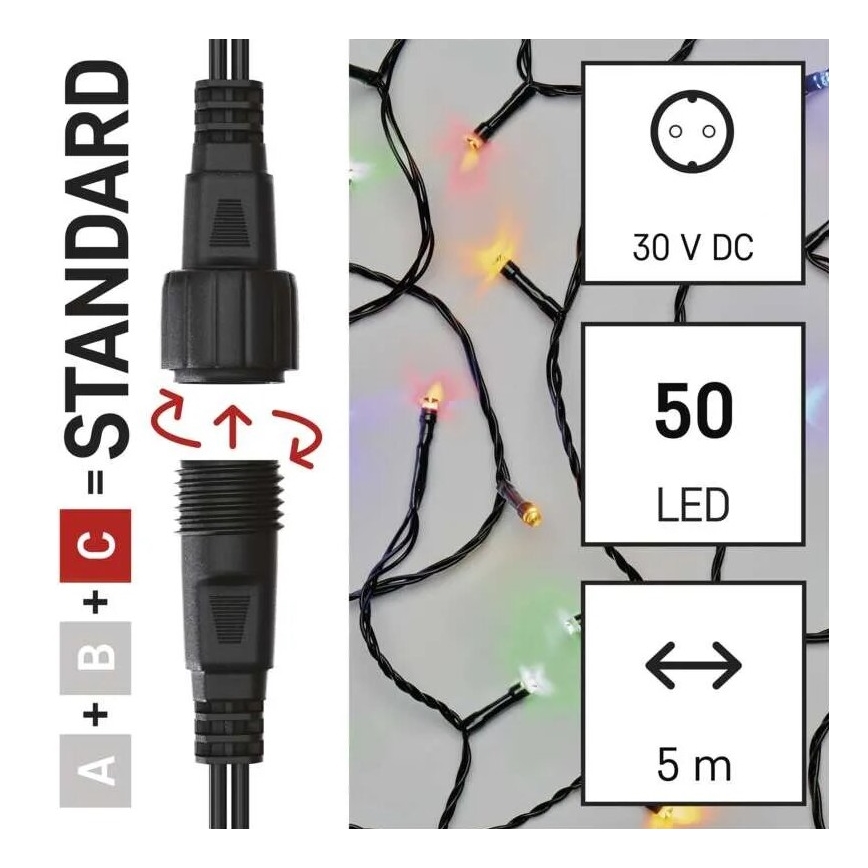 LED julkedja för utomhusbruk 50xLED/5m IP44 Flerfärgad