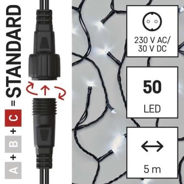 LED julkedja för utomhusbruk 50xLED/5m IP44 kall vit