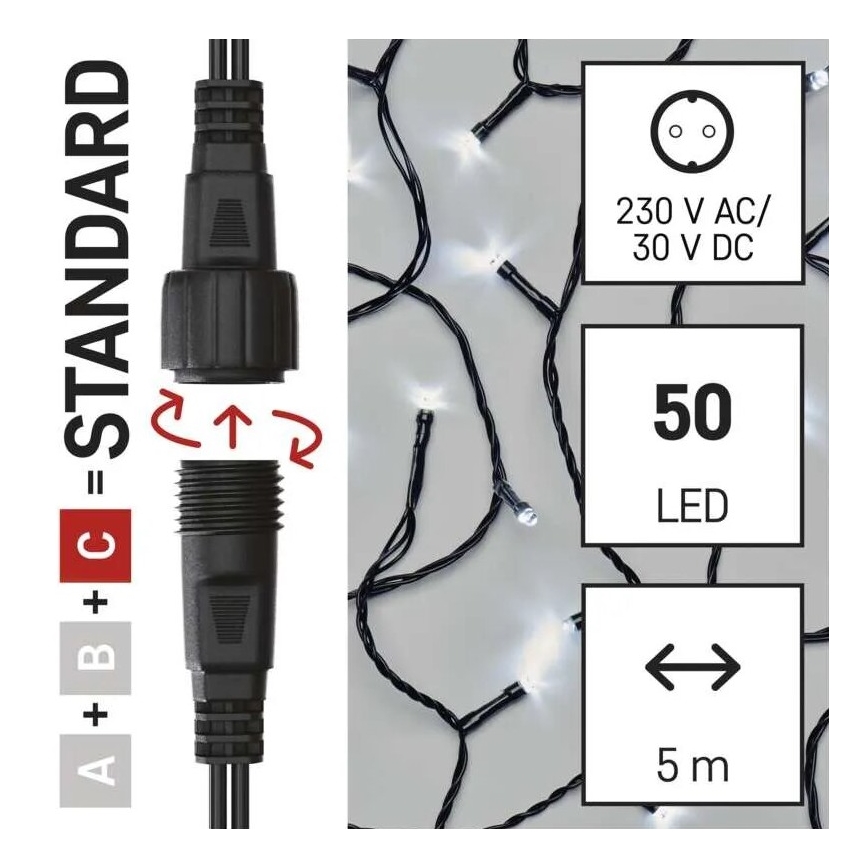 LED julkedja för utomhusbruk 50xLED/5m IP44 kall vit