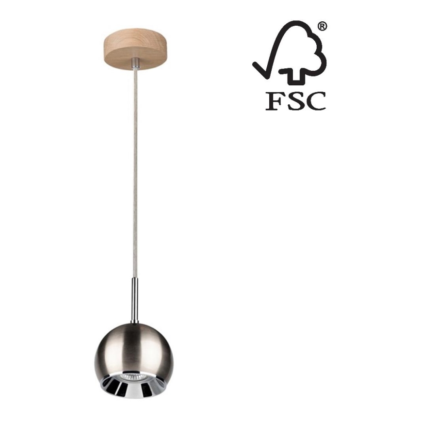 LED Ljuskrona med snöre  BALL WOOD 1xGU10/5W/230V matt ek - FSC-certifierad