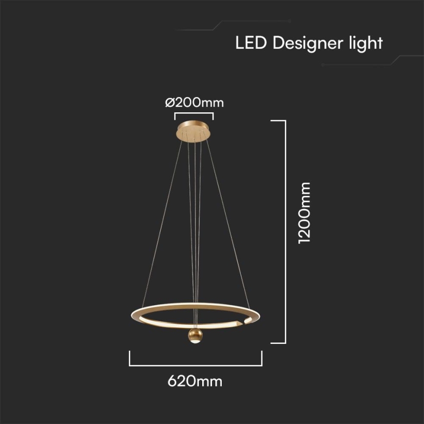 LED ljuskrona med textilsladd LED/45W/230V 3000K diameter 62 cm guld