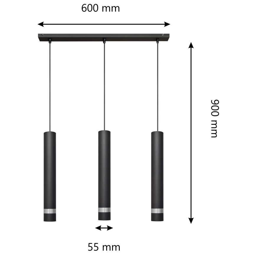 LED Ljuskrona med upphängningsrem  TUBA 3xGU10/4,8W/230V svart /krom